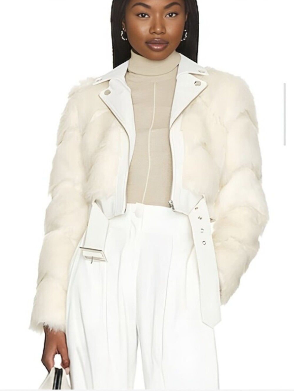 NWOT Camila Coelho Ivory Faux-Fur Moto Jacket Rare HTF Luxury Winter Aspen
